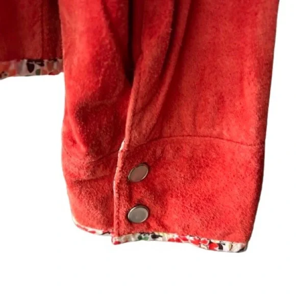 Vintage Suede Large Orange Red Jacket Leather 80s 90s Retro Designer JDS - Picture 10 of 14